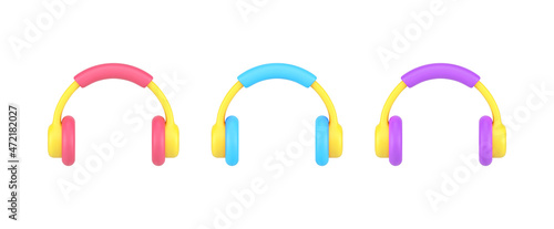 Set bright headphones with dynamics for loud music listening enjoying audio sound 3d icon