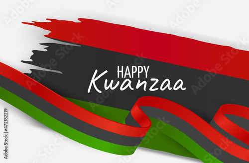 Kwanzaa banner. Traditional african american ethnic holiday design concept. Green, red, and black colors ribbon. Vector illustration.