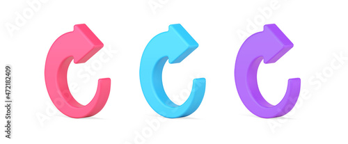 Collection multicolored rotation arrow pointing direction 3d isometric icon vector illustration