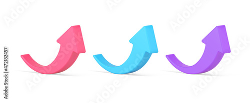 Collection red, blue and purple circled arrows pointing up 3d isometric icon vector illustration