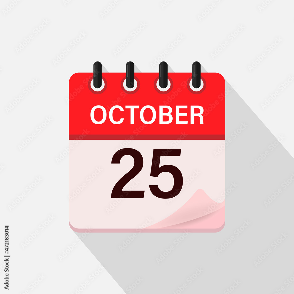 October 25, Calendar icon with shadow. Day, month. Flat vector illustration. October 25, Calendar icon with shadow. Day, month. Flat vector illustration.