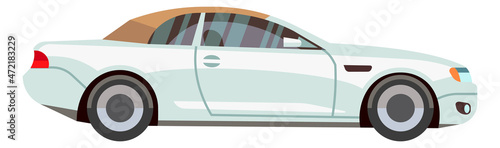 Elegant white coupe car. Cartoon shiny vehicle