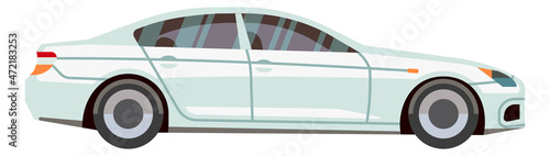 White sedan. Side view car icon in cartoon style photo