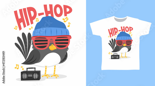 Hip-hop bird cartoon tee design 