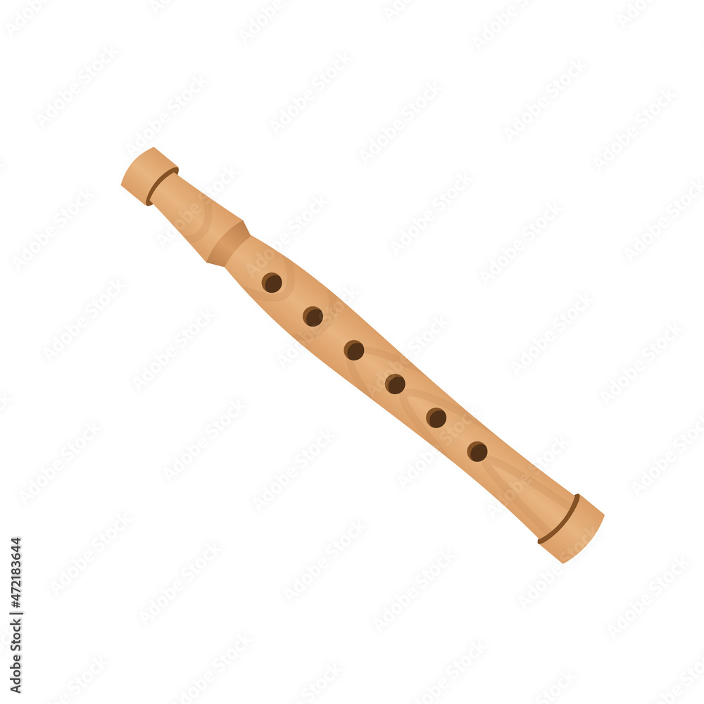 The flute musical instrument isolated on white background.Vector. The flute musical instrument isolated on white background.Vector.