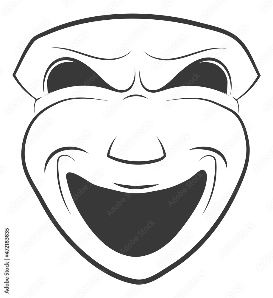 Smiling theatre mask. Comedy symbol. Laughing face Smiling theatre mask. Comedy symbol. Laughing face