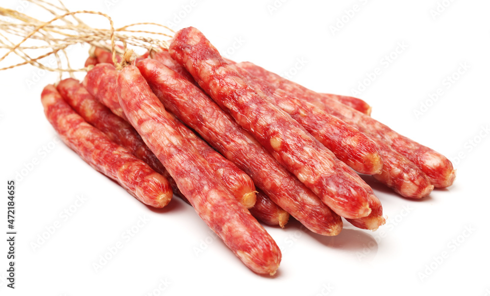 Chinese sausage on white background 