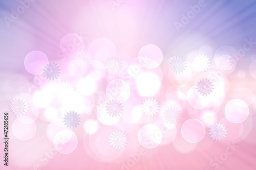 Abstract blurred festive delicate winter christmas or Happy New Year background with shiny light blue pink and white bokeh lighted stars. Space for your design. Card concept.