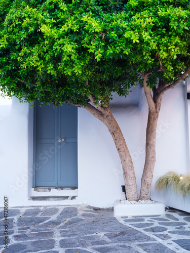 Mykonos, Greece. Design in detail on the streets of Mykonos. Narrow streets a...