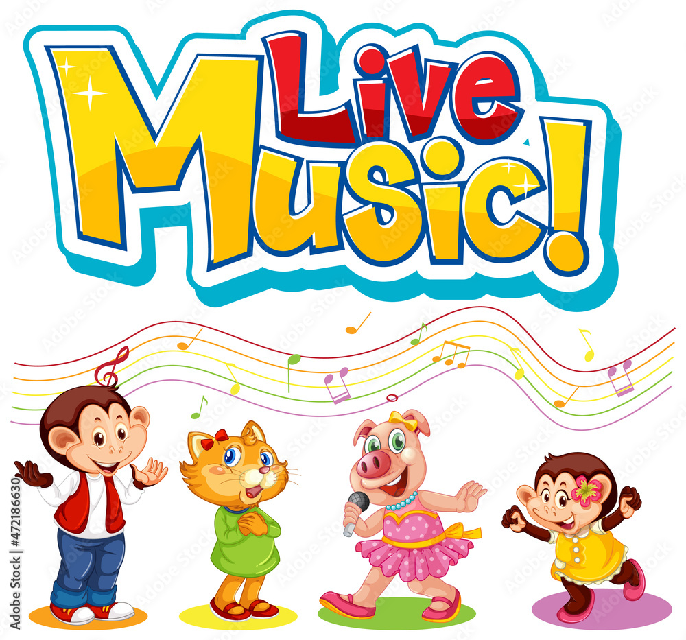 LIve Music logo with cute animals singing