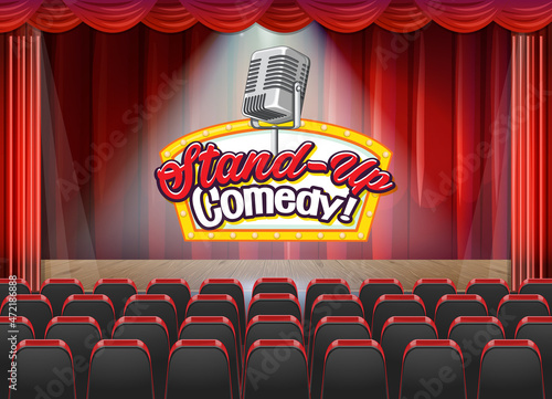 Stand up comedy banner with vintage microphone