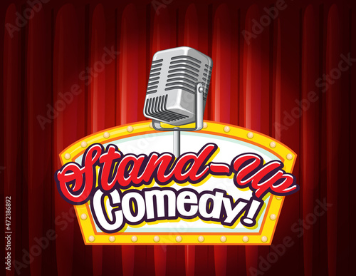 Stand up comedy banner with vintage microphone