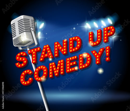 Stand up comedy banner with vintage microphone