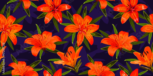 Lilies floral vector seamless pattern