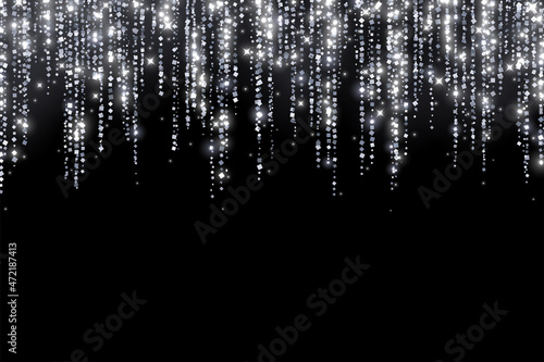 Silver festive decoration hanging glitter garland. Vector