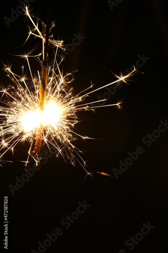 Japanese local tradition toy fireworks  SENKO HANABI   sparkling.                                                          