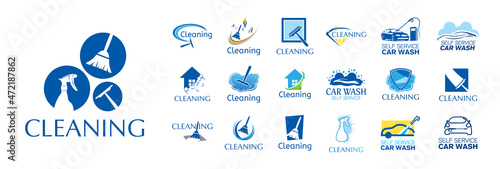 Vector set of logos for cleaning houses and cars
