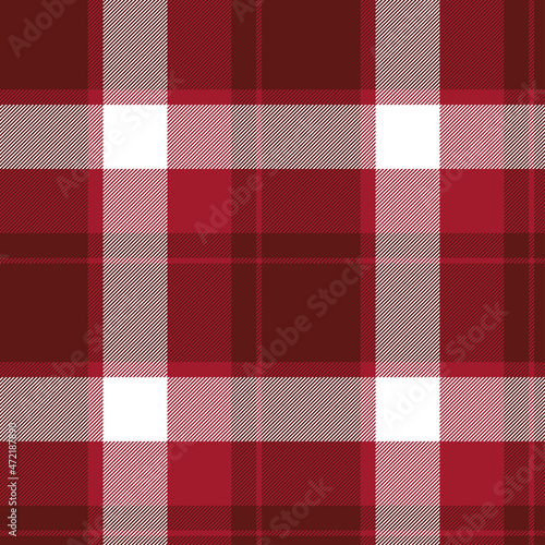 Seamless plaid pattern in burgundy red and white. All over classic fabric print. 