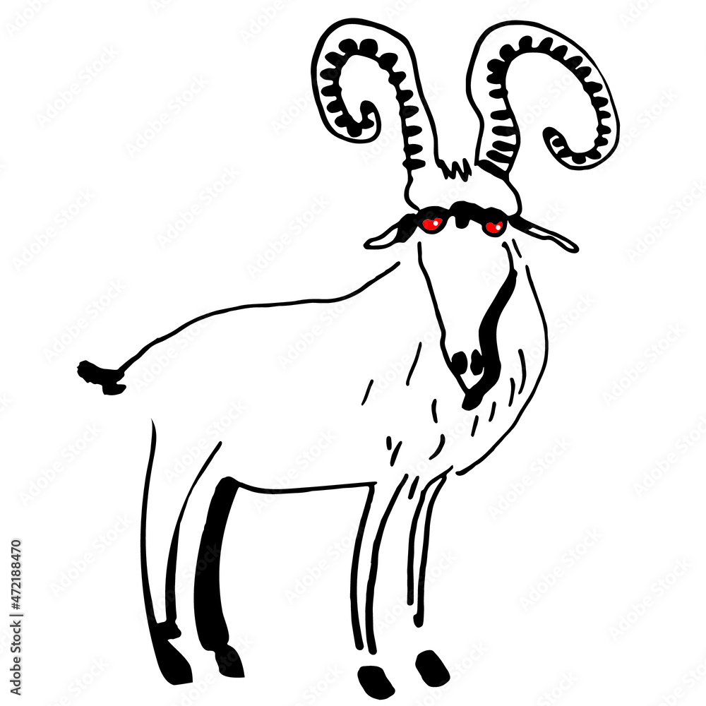 Fototapeta premium Funny cartoon ram, hand drawn illustration