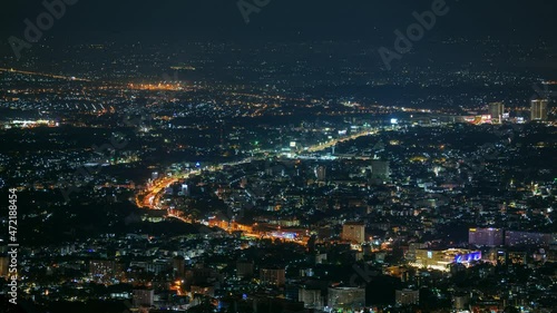 Wallpaper Mural aerial view of city from the view point on top DOi SUTHEP mountain in full moon of Yi Peng festival night , Chiang mai ,Thailand Torontodigital.ca