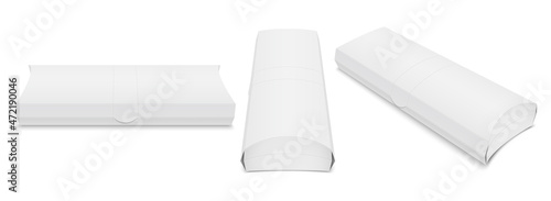 Paper blank delivery box for sushi rolls. Set of various views for packaging design presentation. Vector isolated realistic template illustration.