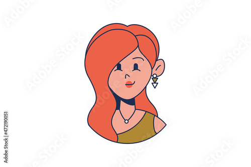 Profile of a fashionable red-haired girl. Icon of female face, avatar for a social network. Vector flat illustration