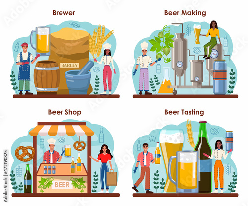 Brewery concept set. Craft beer production, modern brewing process