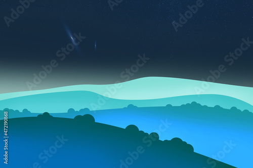 UAPs UFOs flying on the night sky. UFO UAP sighting illustration