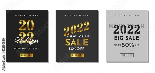 Creative concept set of new year 2022 background with luxury gold style. Very suitable for poster, banner, covers, greeting card, social media post, etc.