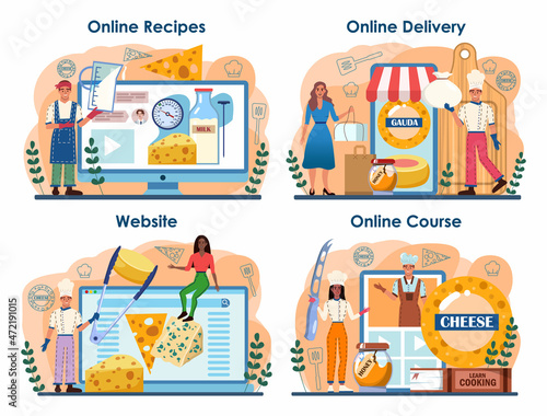 Cheese maker online service or platform set. Professional chef