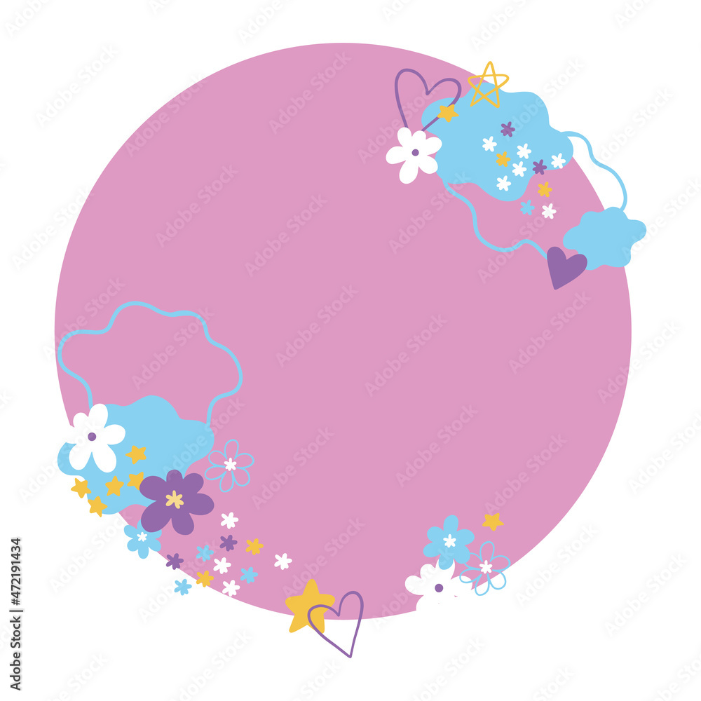 vector round flower frame, with pink background, hearts vector round flower frame, with pink background, hearts