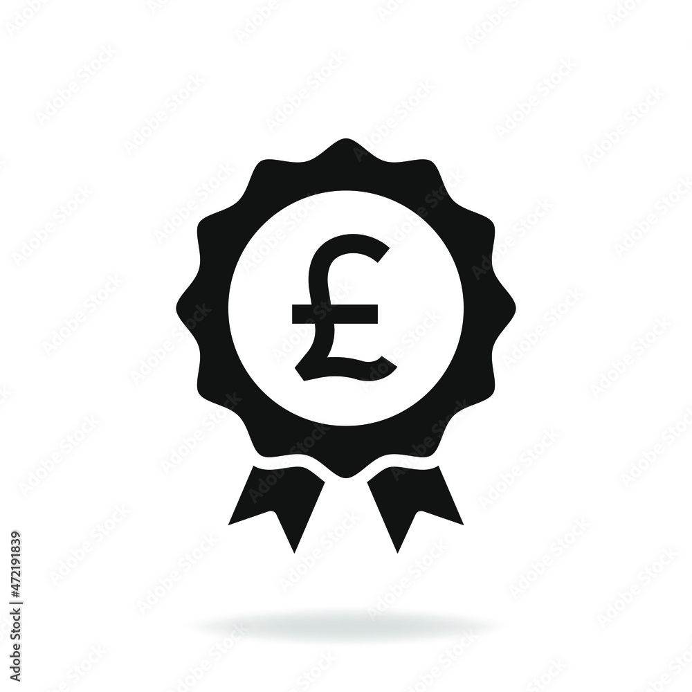 Pound badge. Money rewards badge icon flat style isolated on white background. Vector illustration Pound badge. Money rewards badge icon flat style isolated on white background. Vector illustration