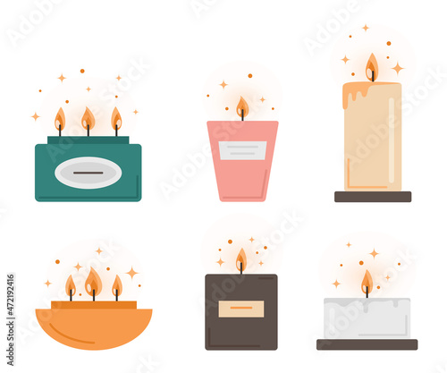 Modern scented candles set. Soy or coconut candle with essential