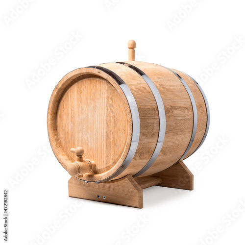 Oak cask for cognac distillery on white background