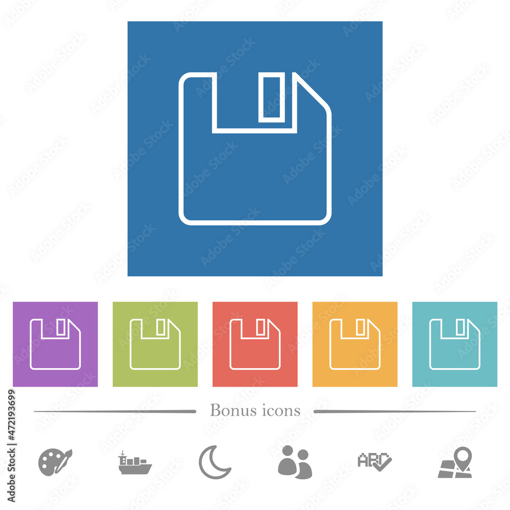 Save to floppy outline flat white icons in square backgrounds Save to floppy outline flat white icons in square backgrounds