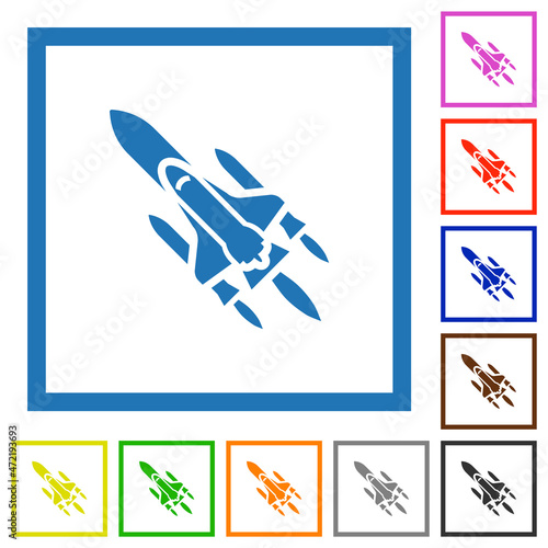 Space shuttle with launchers flat framed icons