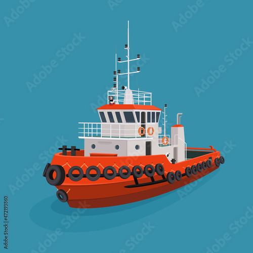 Tugboat Marine Ship Vessel Mining Logistic Transportation Vector Illustration