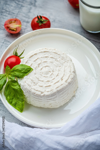 fresh ricotta cheese with basil