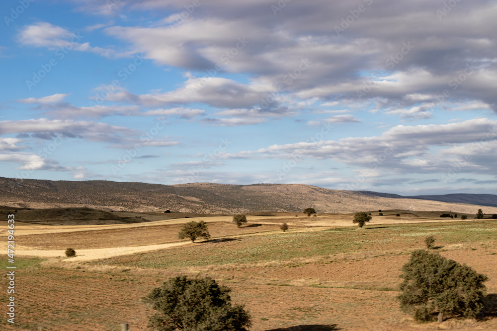 Obraz premium landscape with fields and blue sky