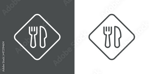 Banner con señal de aviso comida en rombo con líneas en fondo gris y fondo blanco