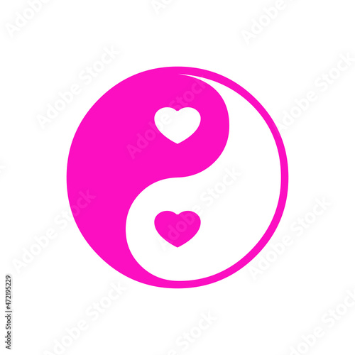 Logotipo con símbolo yin yang con corazones en color rosa