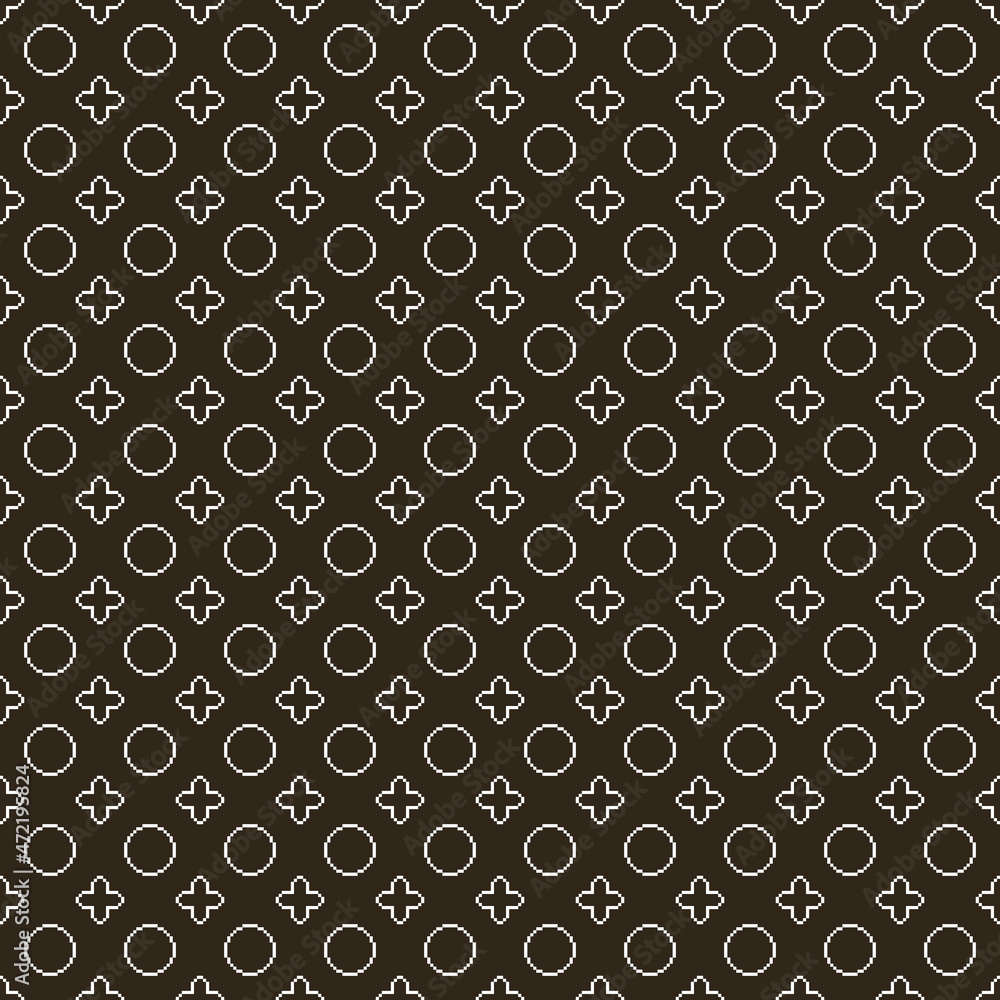 simple vector pixel art black and white seamless pattern of minimalistic abstract circles and crosses with rounded edges on black background simple vector pixel art black and white seamless pattern of minimalistic abstract circles and crosses with rounded edges on black background