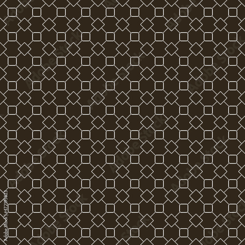 simple vector pixel art black and white seamless pattern of minimalistic abstract rhombus and square grid tile on black background