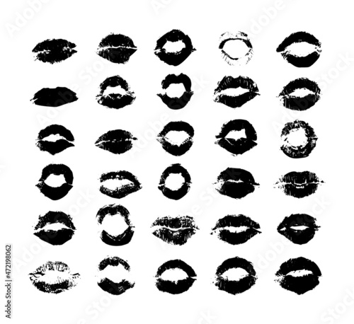 Collection of texture prints of female lips.