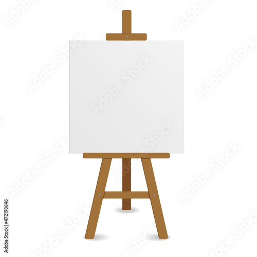 Blank art board and realistic wooden easel isolated on a white background