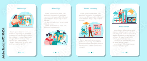 Meteorologist mobile application banner set. Weather forecaster