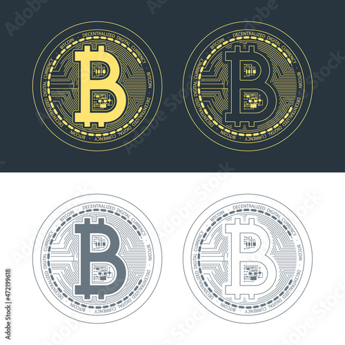 bitcoin various color silhouettes in set isolated