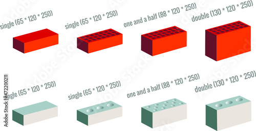 standard sizes of red and white sand-lime bricks 