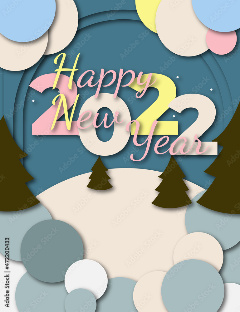 Happy New Year 2022 greeting card. Paper cutout effect. Happy New Year 2022 greeting card. Paper cutout effect.