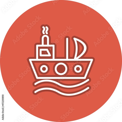 Ship Line Circle Vector Icon Design